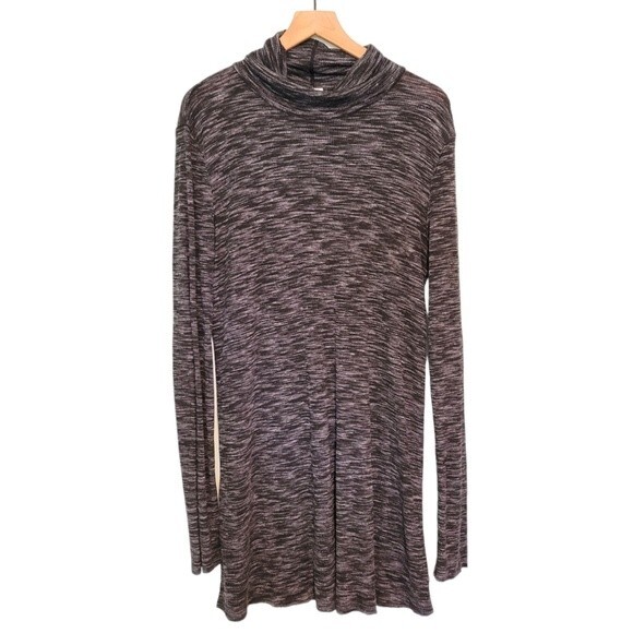 Free People Stonecold Ribbed Heathered Gray Mock Neck Tunic Top Size Large - Picture 3 of 9